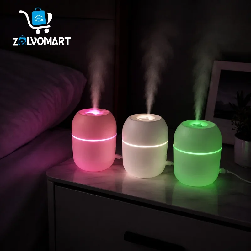 H2O HUMDIFIER glowing with mist rising in a bedroom Zelvomart
